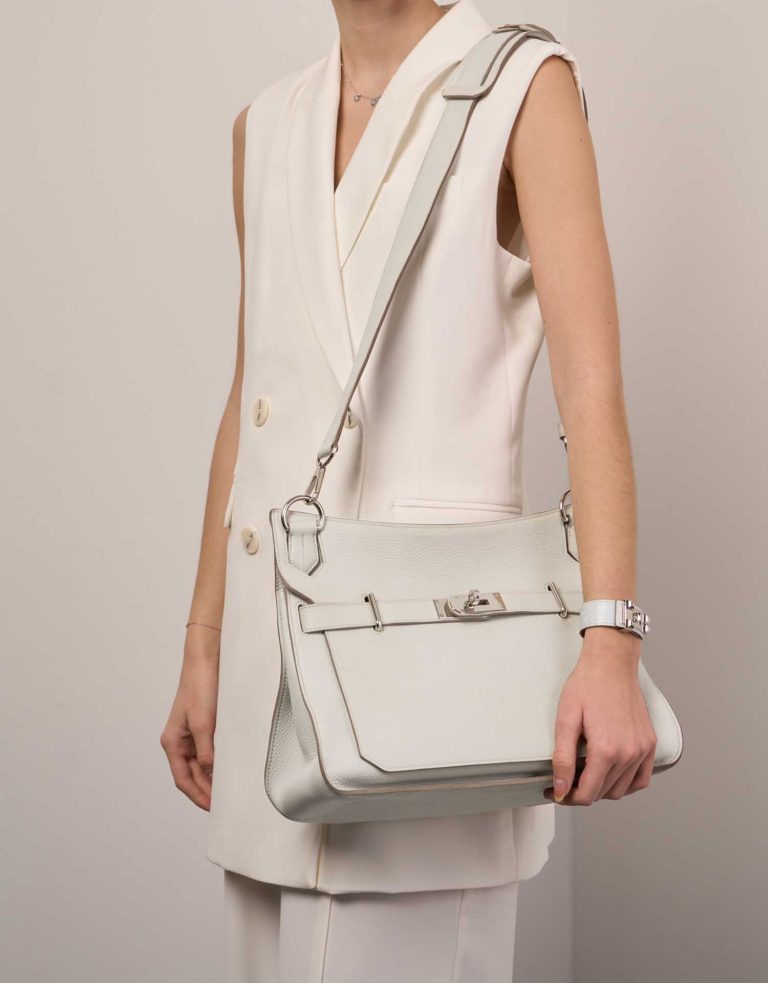 Pre-owned Hermès bag Jypsière 34 Clemence Beton White Front | Sell your designer bag on Saclab.com