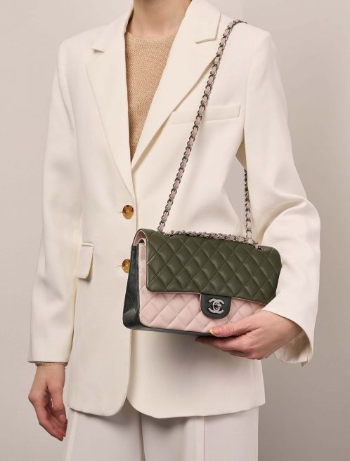 Chanel Timeless Medium RoseKhakiEmerald Sizes Worn | Sell your designer bag on Saclab.com