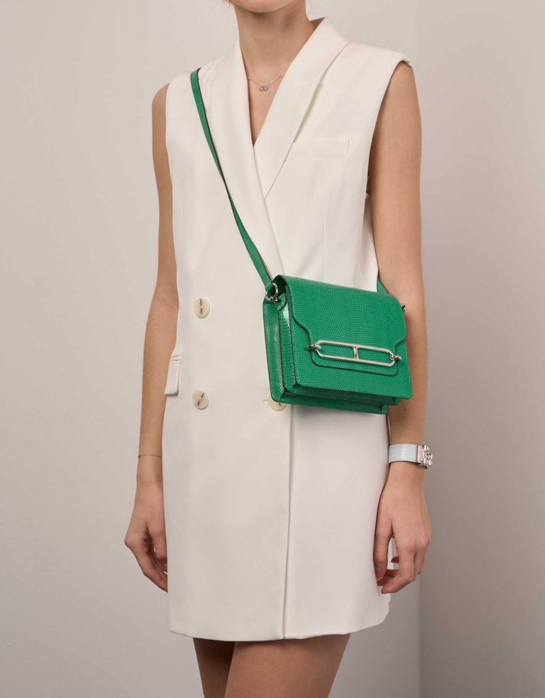 Pre-owned Hermès Tasche Roulis 18 Lizard Vert Menthe Green Front | Verkaufen Sie Ihre Designer-Tasche auf Saclab.com