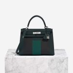 Hermès Kelly 28 VertCypres-Blue Obscur-Malachite Front  | Sell your designer bag on Saclab.com