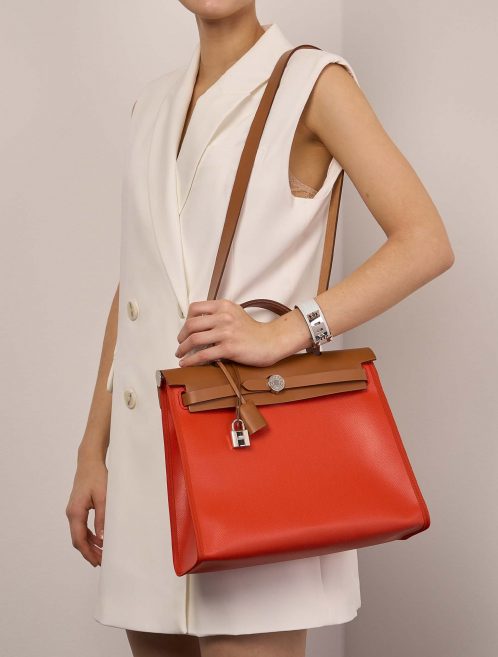 Hermès Herbag 31 OrangeMécano-Fauve-Ecru Sizes Worn | Sell your designer bag on Saclab.com