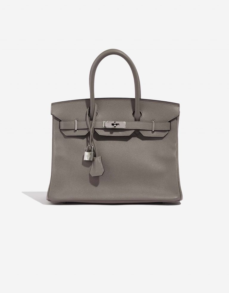 Pre-owned Hermès bag Birkin 30 Epsom Gris Asphalte Brown Front | Sell your designer bag on Saclab.com