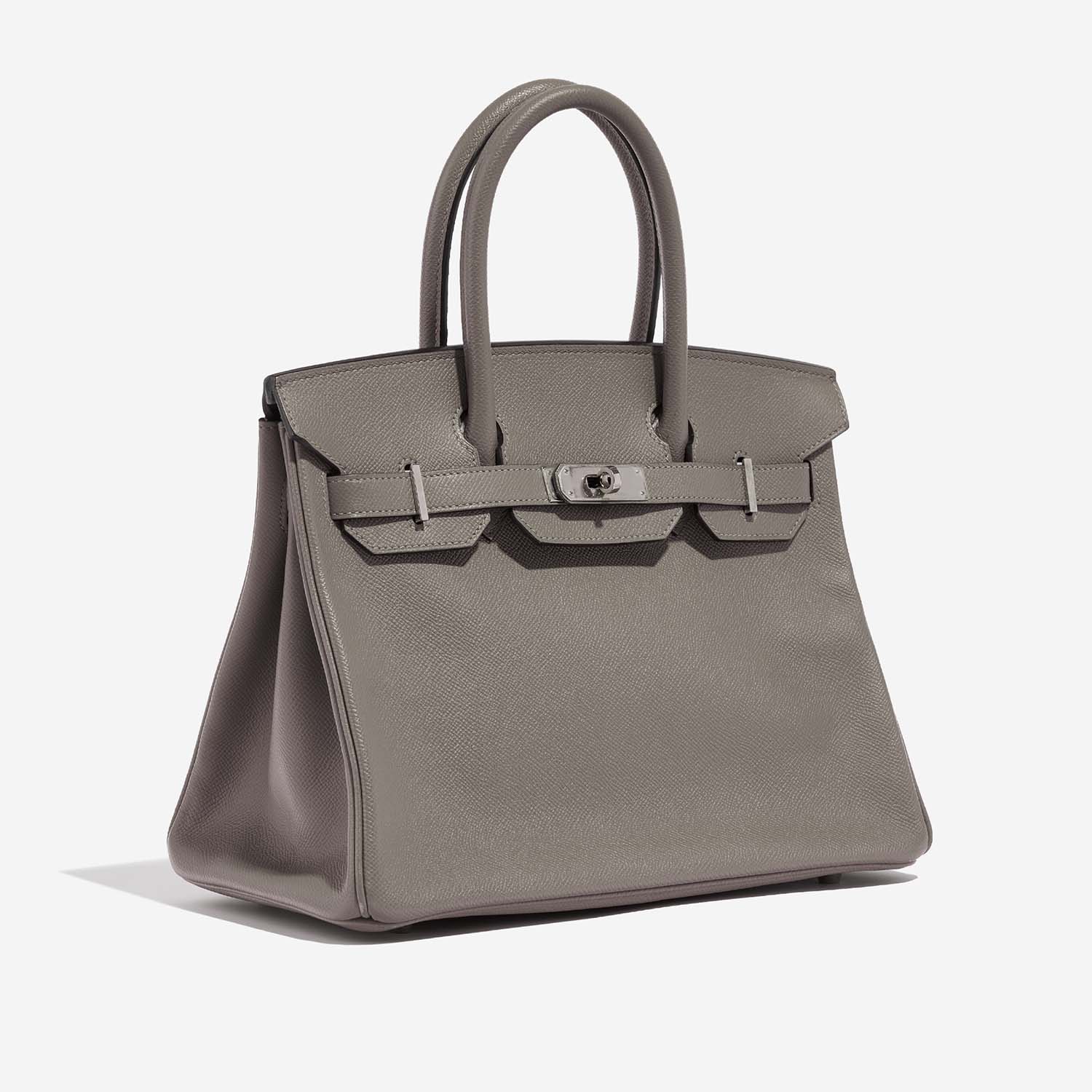 Pre-owned Hermès bag Birkin 30 Epsom Gris Asphalte Brown, Grey Side Front | Sell your designer bag on Saclab.com