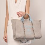 Chanel Deauville Medium Beige-Blue Sizes Worn | Sell your designer bag on Saclab.com