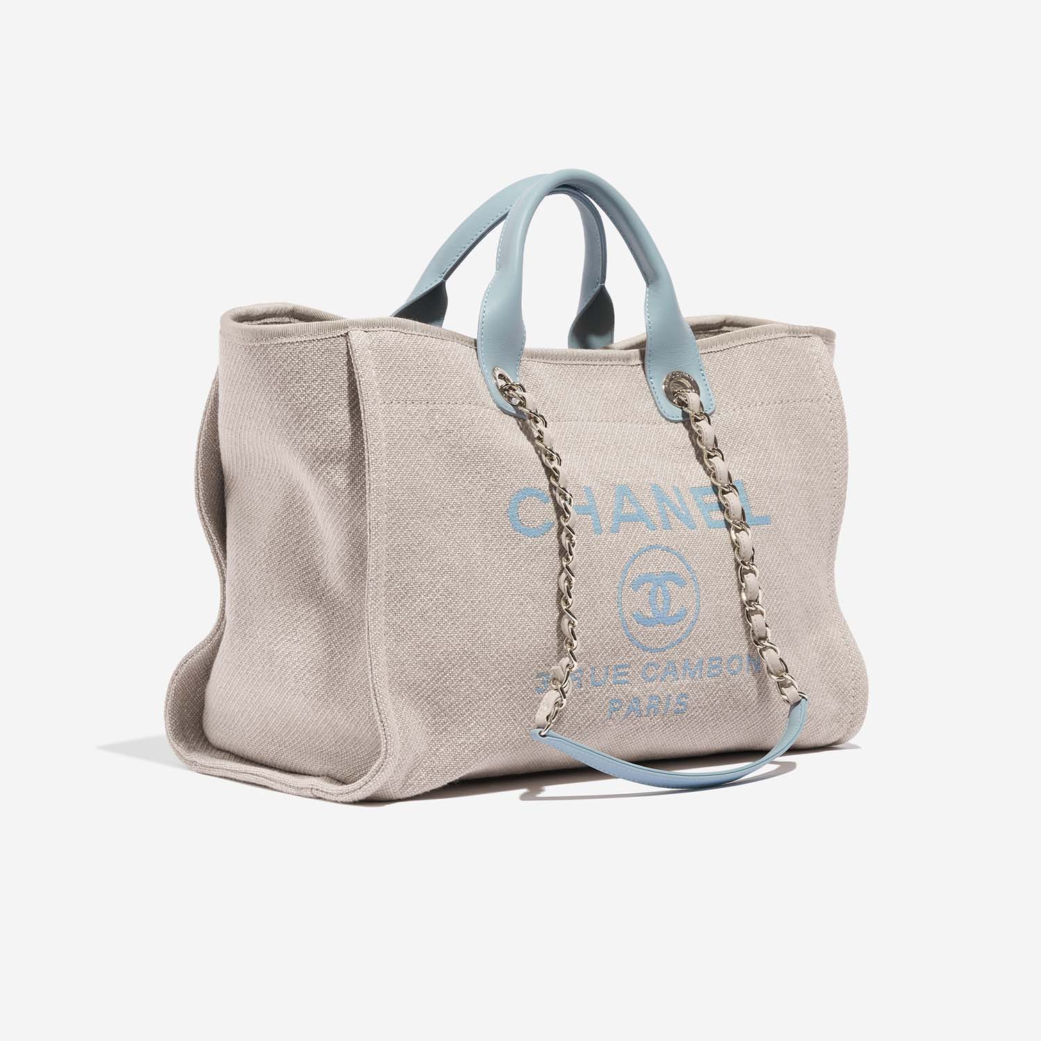 Chanel Deauville Medium Beige-Blue Side Front  | Sell your designer bag on Saclab.com