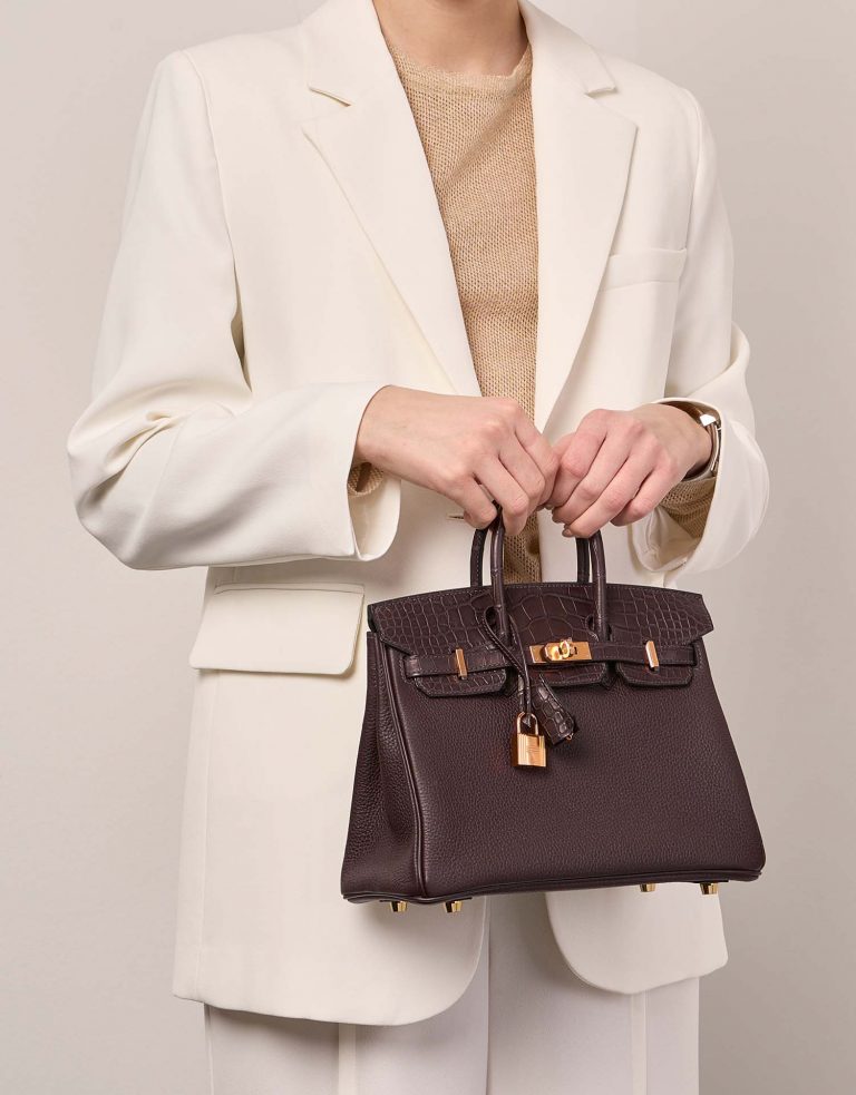 Pre-owned Hermès bag Birkin Touch 25 Togo / Alligator Matte Ebene Brown Model | Sell your designer bag on Saclab.com