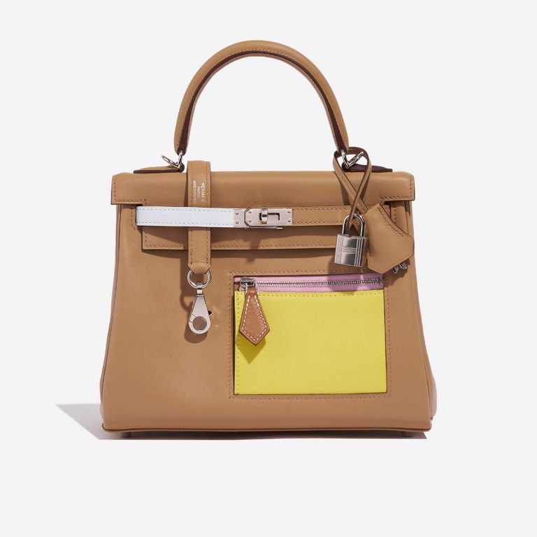 Hermès Kelly 25 Chai-Lime-BlueBrume-Cassis-Nata-MauveSylvestre Front  | Sell your designer bag on Saclab.com