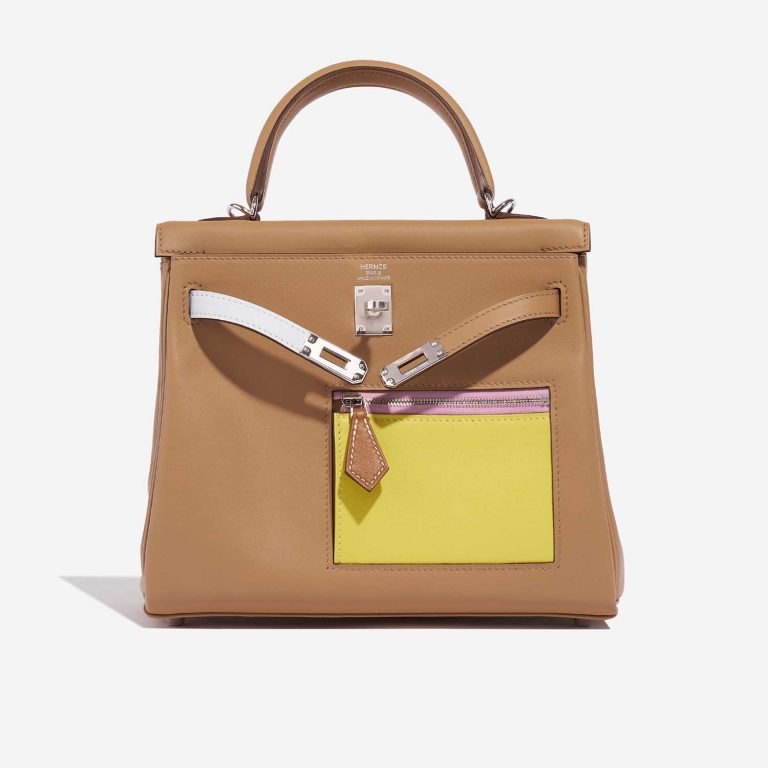 Hermès Kelly 25 Chai-Lime-BlueBrume-Cassis-Nata-MauveSylvestre Front Open | Sell your designer bag on Saclab.com