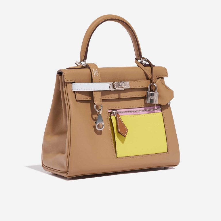 Hermès Kelly 25 Chai-Lime-BlueBrume-Cassis-Nata-MauveSylvestre Side Front  | Sell your designer bag on Saclab.com