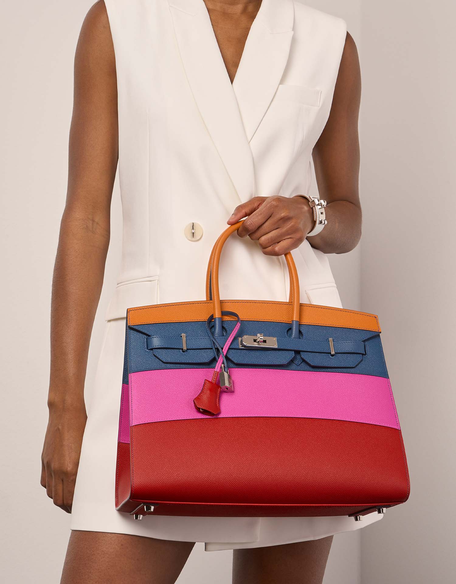 Hermès Birkin 35 Apricot-BlueAgate-Magnolia RougeCasaque Sizes Worn | Sell your designer bag on Saclab.com