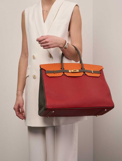 Hermès Birkin 40 OrangeH-Olive-Vermillon Sizes Worn | Sell your designer bag on Saclab.com