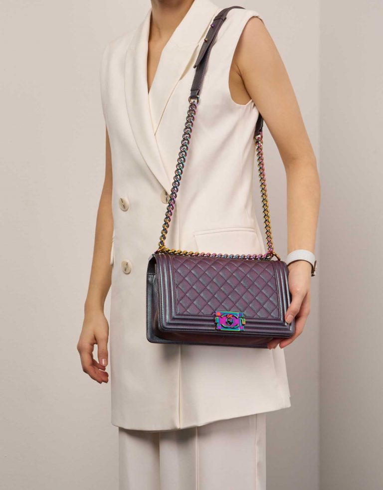 Chanel Boy OldMedium Purple-Greyish Front  | Sell your designer bag on Saclab.com