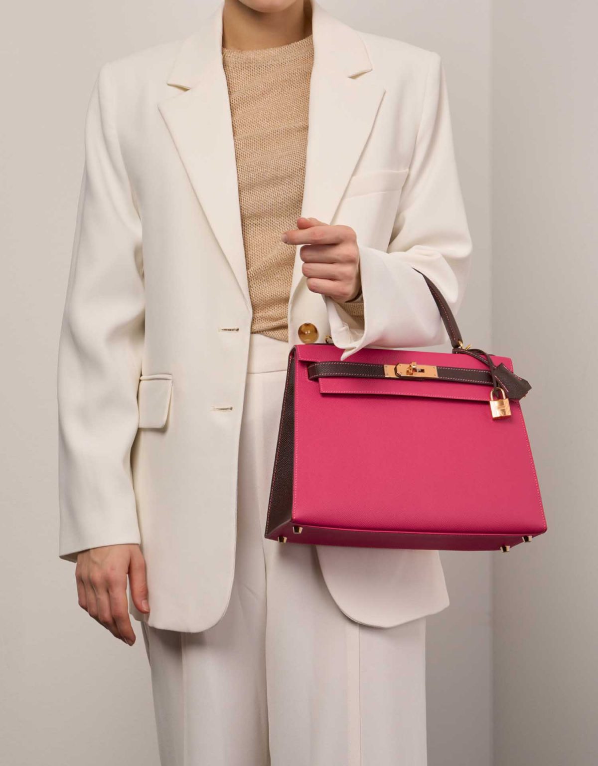 Hermès Kelly HSS 28 Epsom Rose Tyrien / Chocolate | SACLÀB