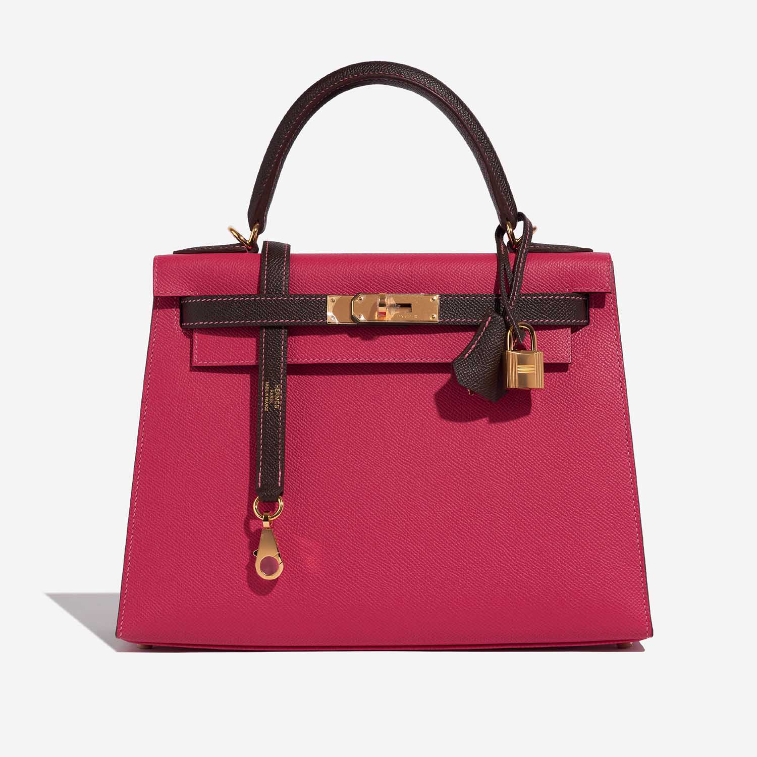 Hermès Kelly 28 RoseTyrien-Chocolate 2F S | Sell your designer bag on Saclab.com