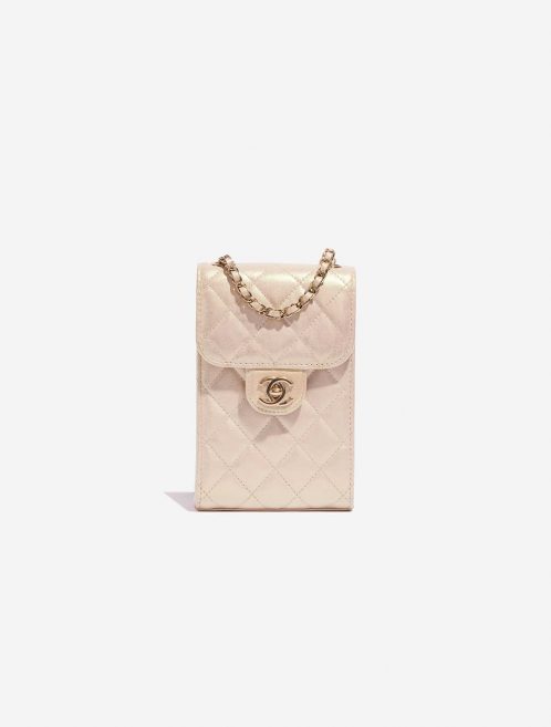 Pre-owned Chanel bag Timeless Phone Holder Lamb Metallic Pearl White White Front | Sell your designer bag on Saclab.com