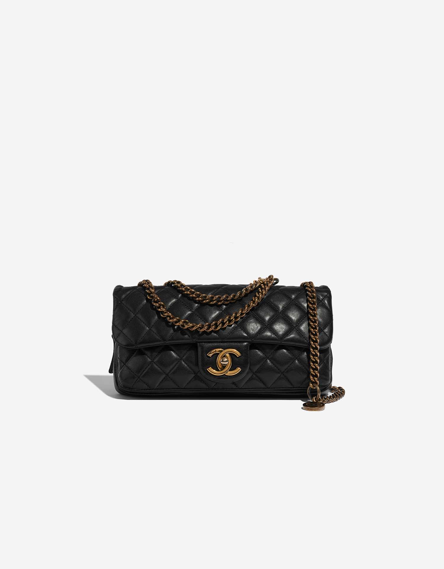 Chanel Black Quilted Patent Leather Mini Box with Chain Bag - Yoogi's Closet