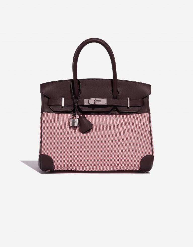 Hermes Birkin 30 Toile Quadrille Swift Ecru Rouge Sellier Anemone Brique SACLAB