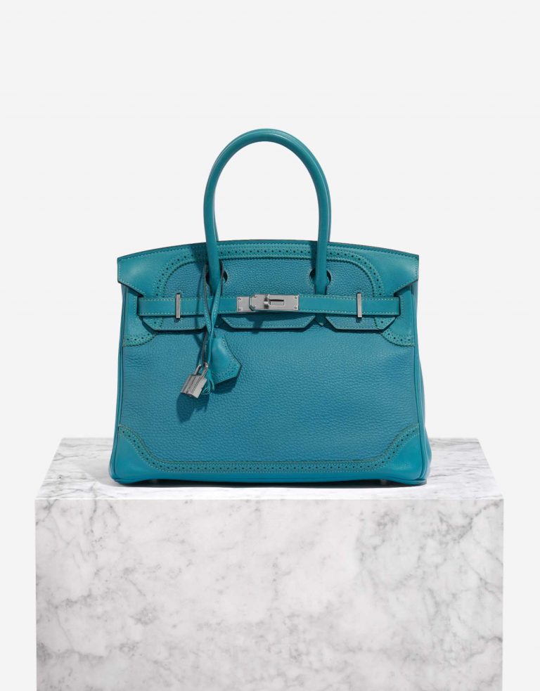 Pre-owned Hermès bag Birkin Ghillies 30 Swift / Togo Turquoise Blue Front | Sell your designer bag on Saclab.com