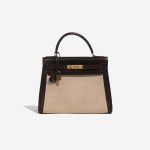 Hermès KellyToile 28 Ecru-Chocolate Front | Verkaufen Sie Ihre Designer-Tasche auf Saclab.com