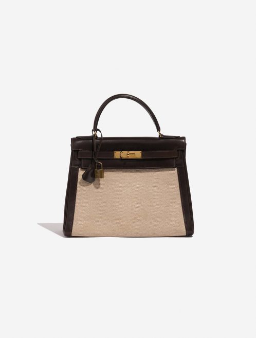 Hermès KellyToile 28 Ecru-Chocolate Front  | Sell your designer bag on Saclab.com