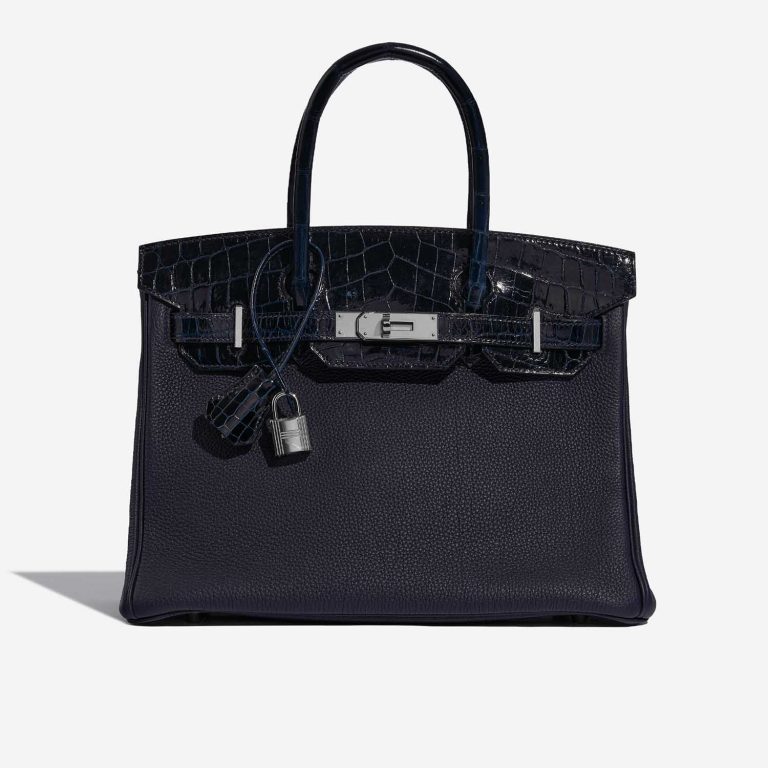 Pre-owned Hermès bag Birkin Touch 30 Togo / Niloticus Crocodile Shiny Blue Nuit / Blue Baltique Blue Front | Sell your designer bag on Saclab.com