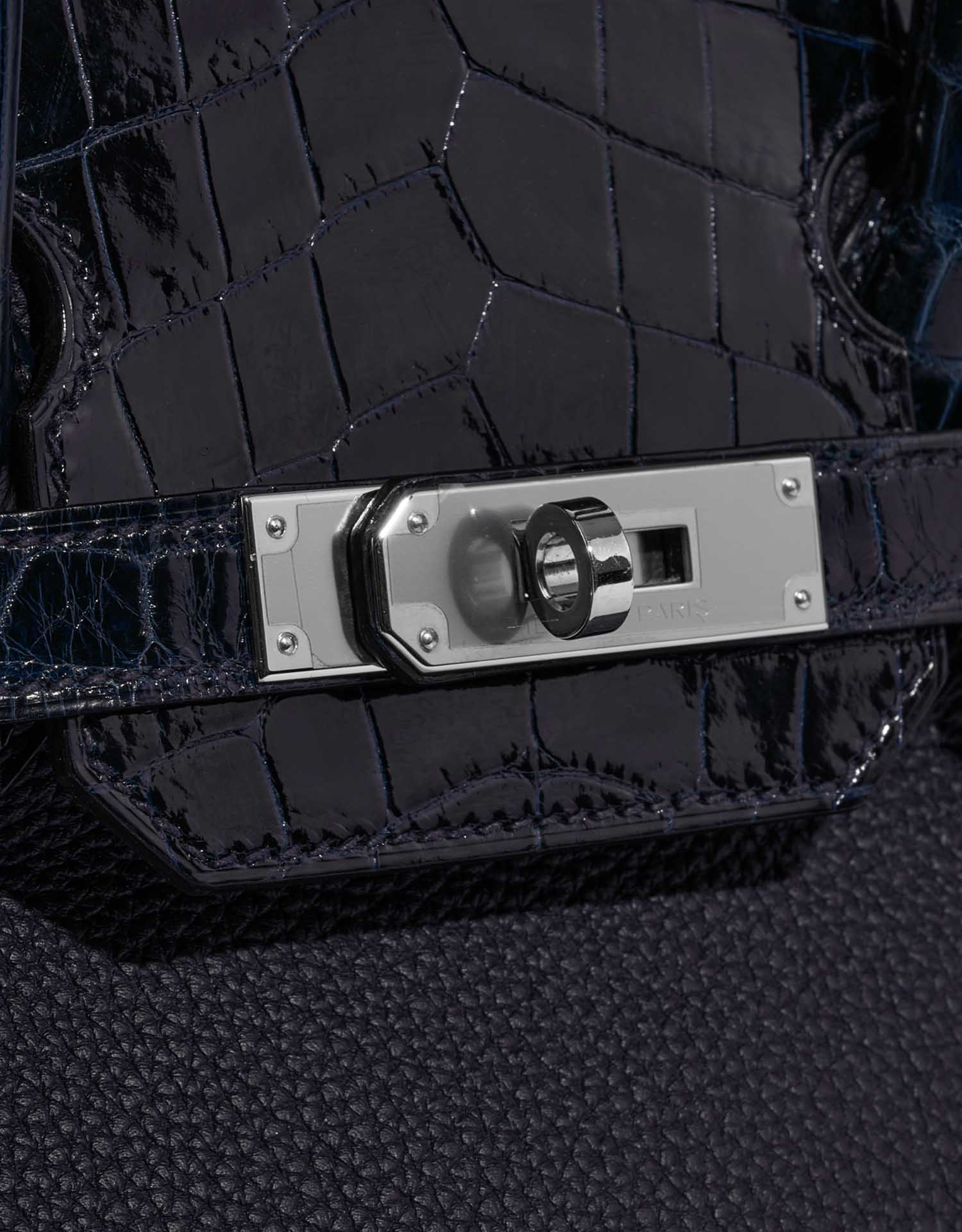 Pre-owned Hermès bag Birkin Touch 30 Togo / Niloticus Crocodile Shiny Blue Nuit / Blue Baltique Blue Closing System | Sell your designer bag on Saclab.com