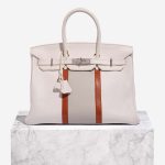 Hermès BirkinClub 35 Weiß-GrisPerle-Sanguine Front | Verkaufen Sie Ihre Designer-Tasche auf Saclab.com