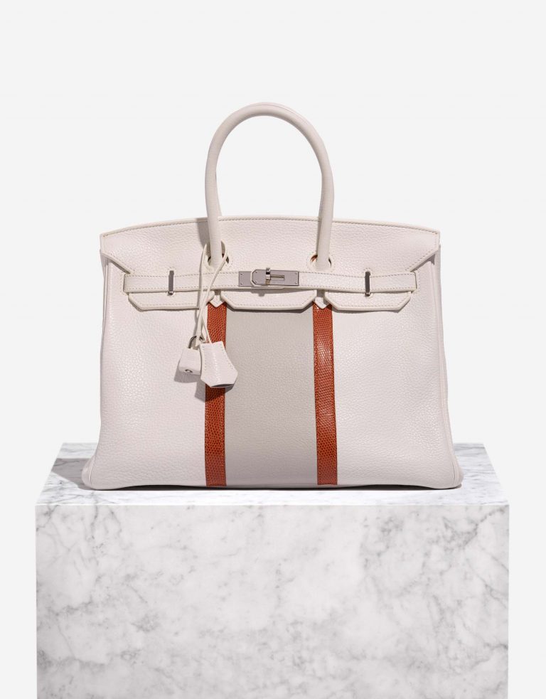 Hermès BirkinClub 35 Weiß-GrisPerle-Sanguine Front | Verkaufen Sie Ihre Designer-Tasche auf Saclab.com