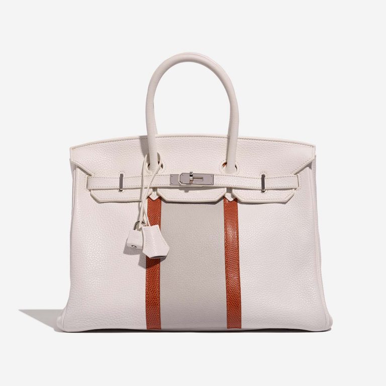 Hermès BirkinClub 35 White-GrisPerle-Sanguine Front  | Sell your designer bag on Saclab.com