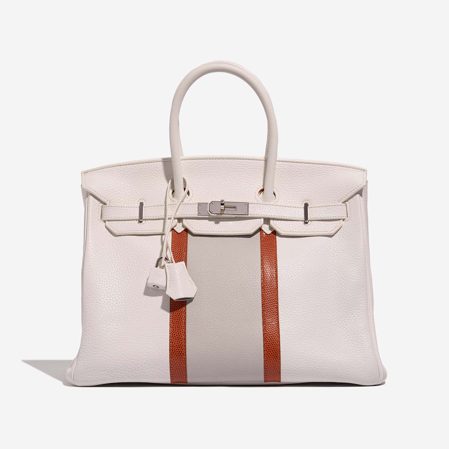 Hermès BirkinClub 35 White-GrisPerle-Sanguine Front  | Sell your designer bag on Saclab.com