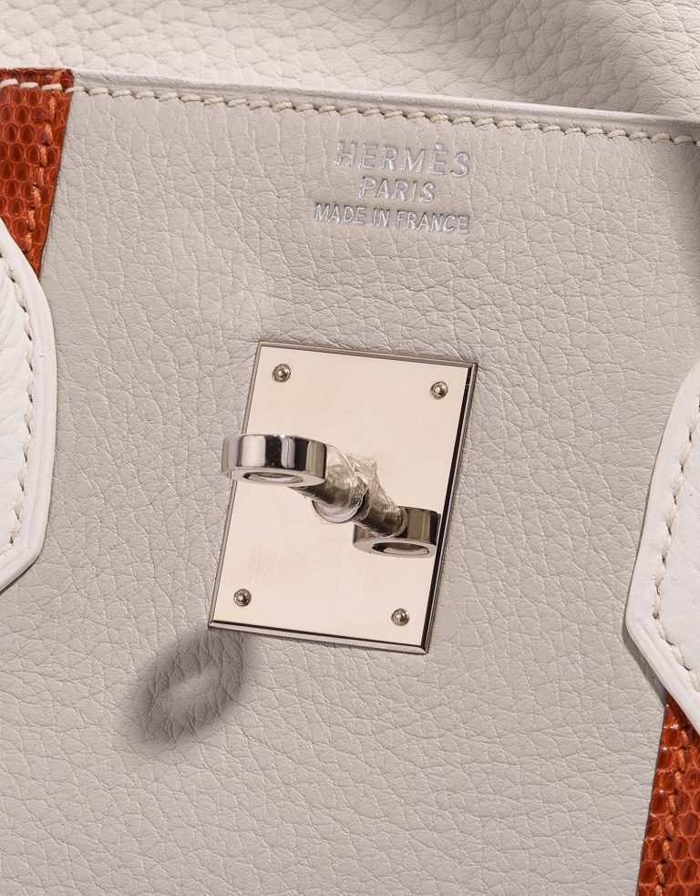 Hermès BirkinClub 35 White-GrisPerle-Sanguine Logo  | Sell your designer bag on Saclab.com