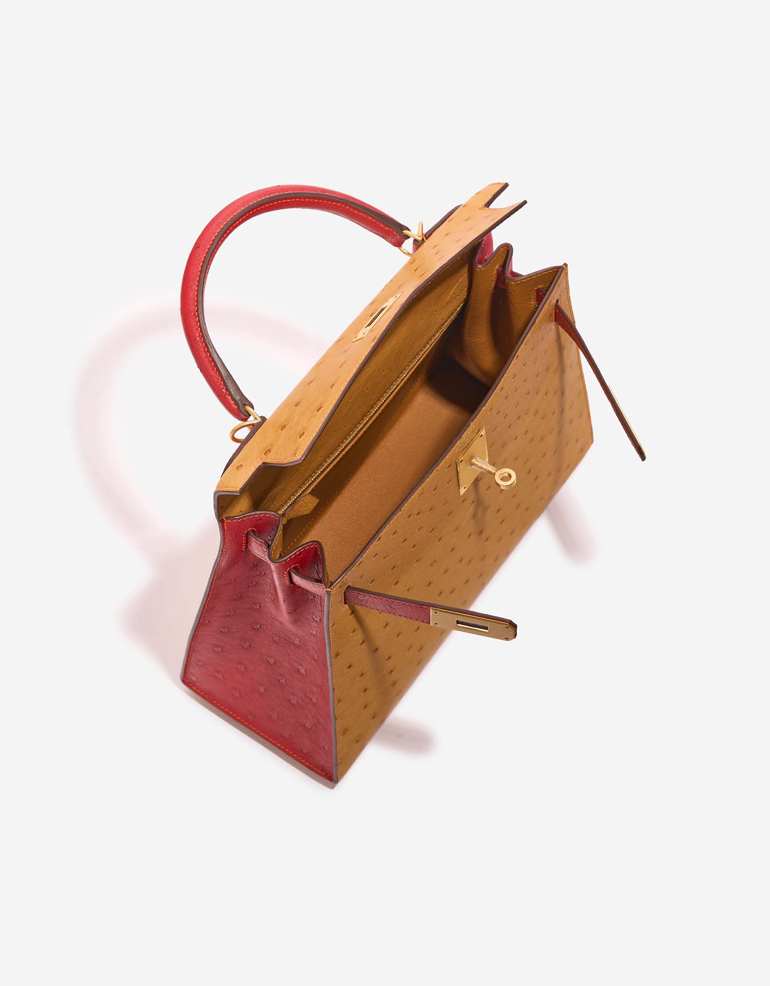 Hermès Kelly 28 Gold-RougeVif Inside  | Sell your designer bag on Saclab.com