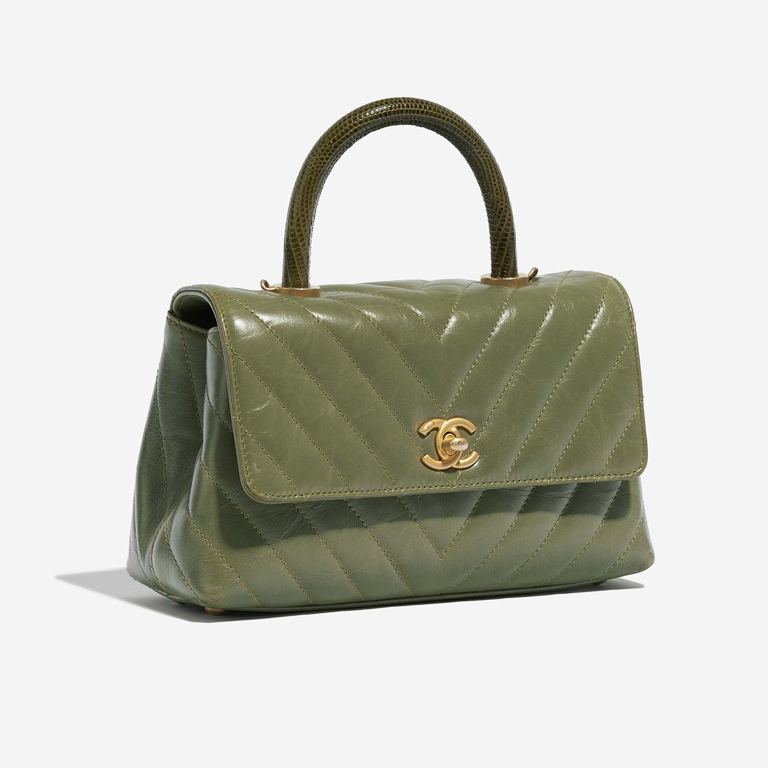 Chanel TimelessHandle Small Green Side Front  | Sell your designer bag on Saclab.com