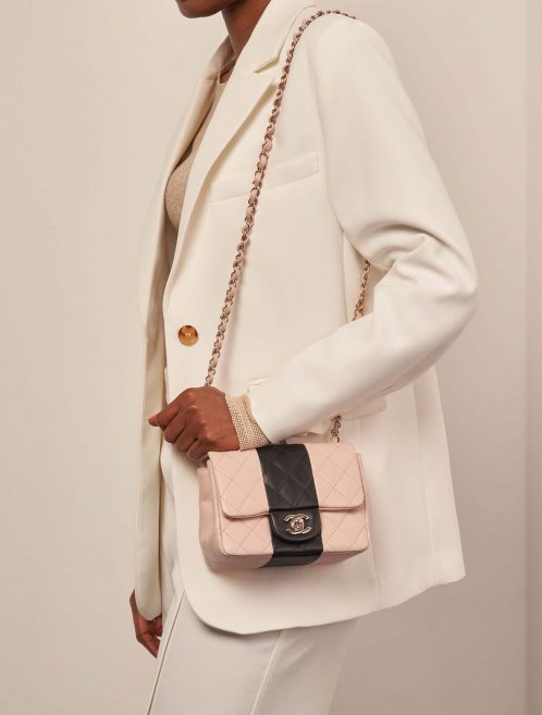 Chanel Timeless MiniSquare LightRose-Black Sizes Worn | Sell your designer bag on Saclab.com
