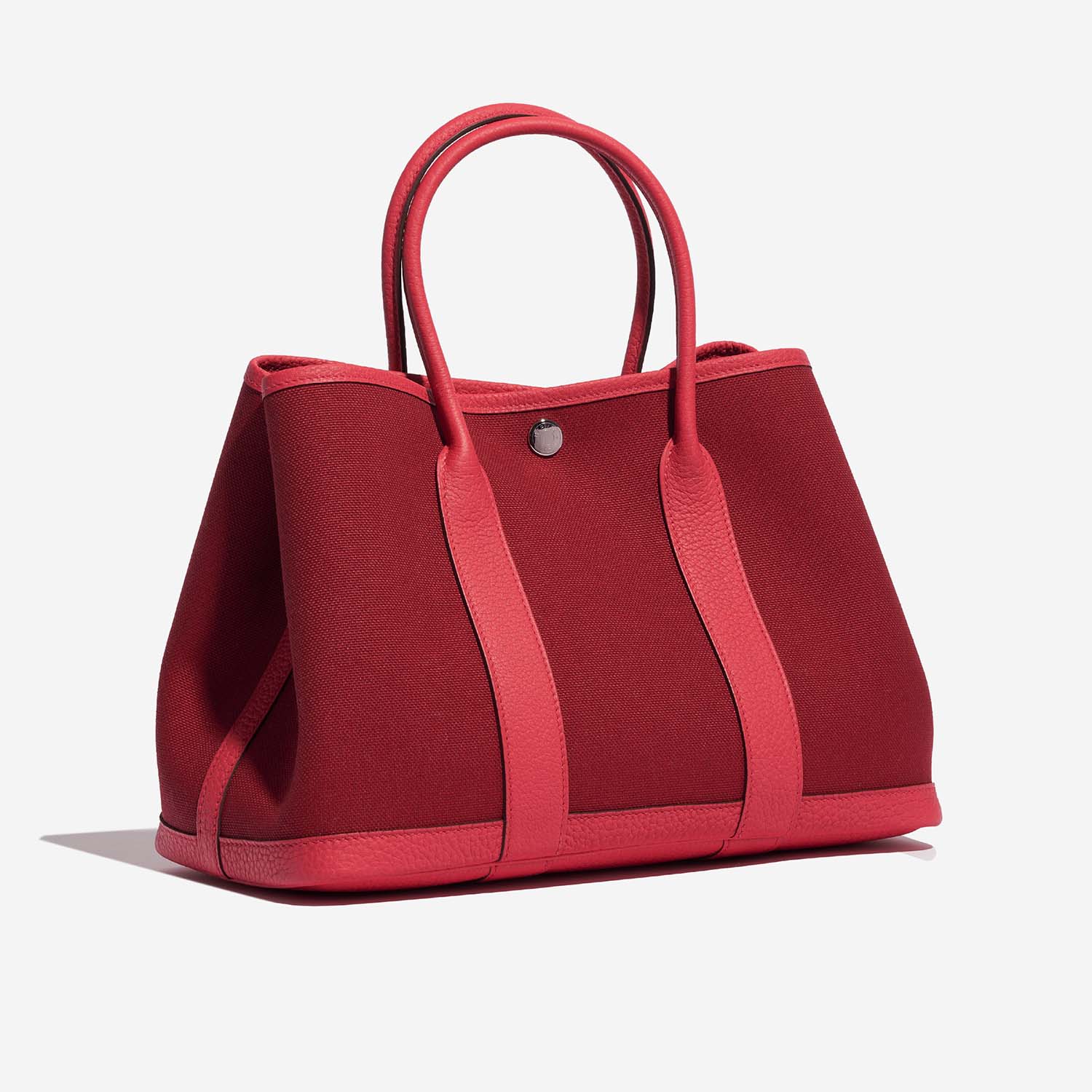 Hermès Garden Party Rouge Grenat Negonda and Bougainvillie Toile militaire 30 TPM Palladium Hardware, 2022 (Like New), Red/Pink Womens Handbag