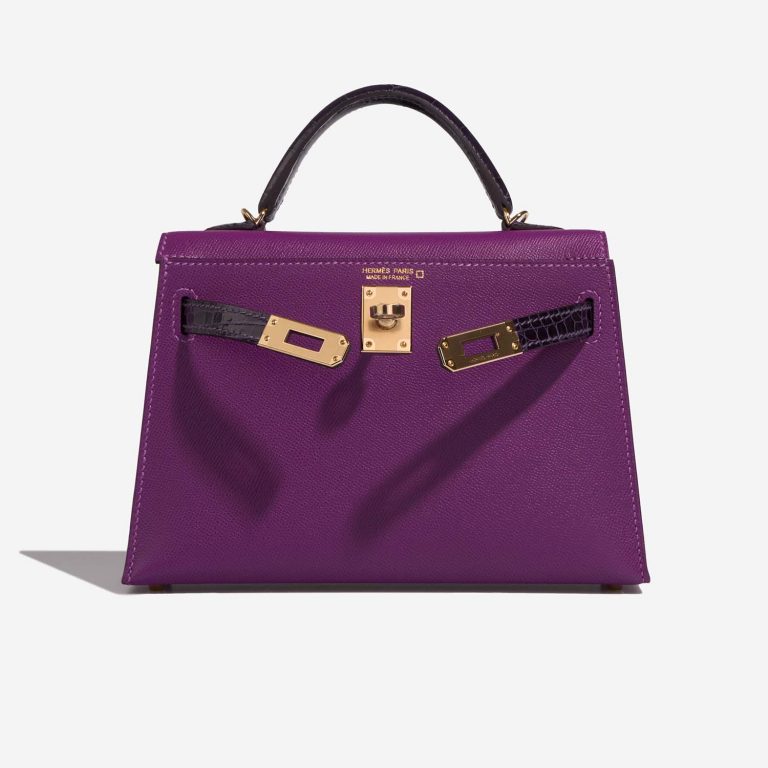 Hermès Kelly Mini Anemone-Amethyst Front Open | Sell your designer bag on Saclab.com