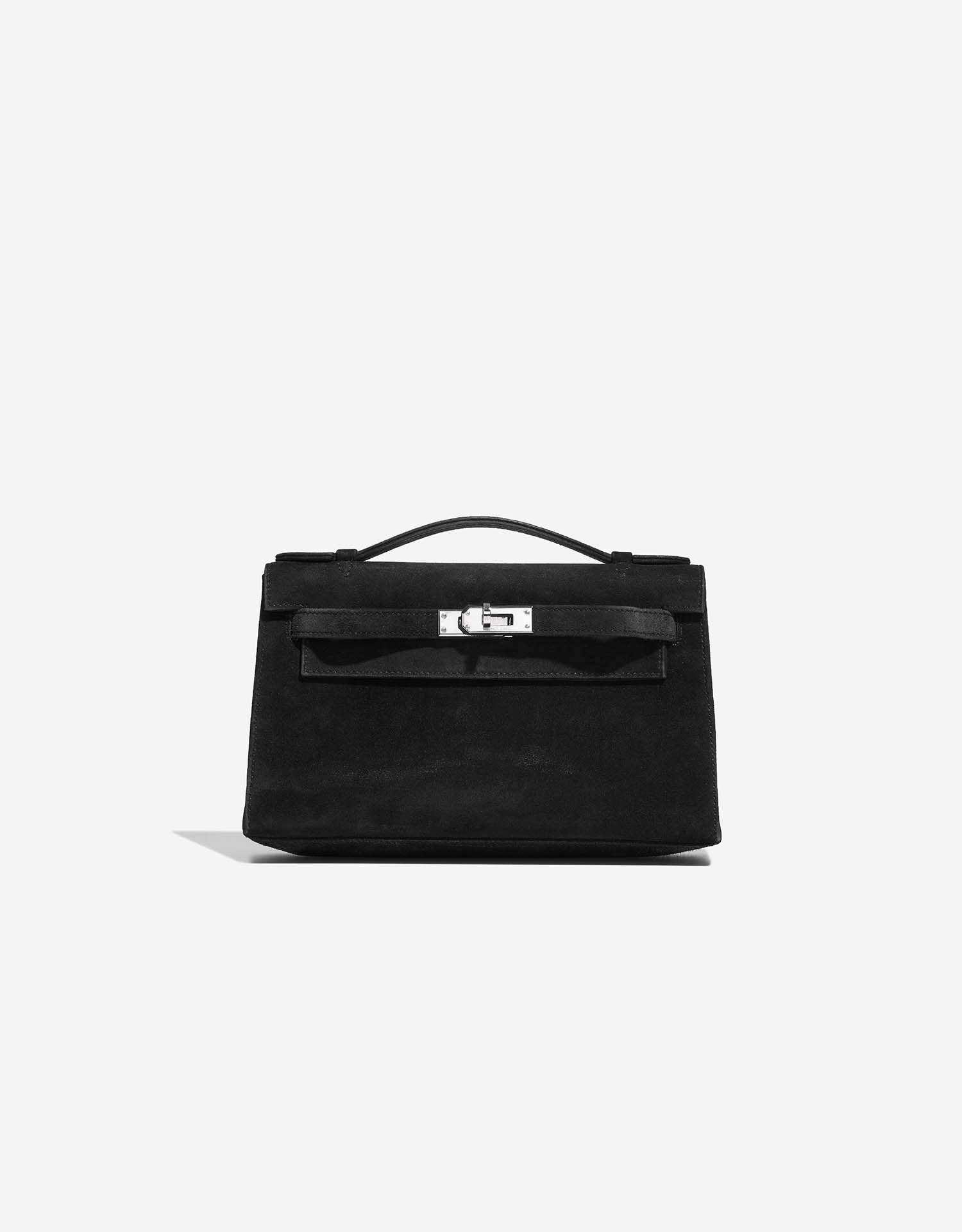 Hermes Kelly Pochette Black Doblis Suede Palladium – Mightychic