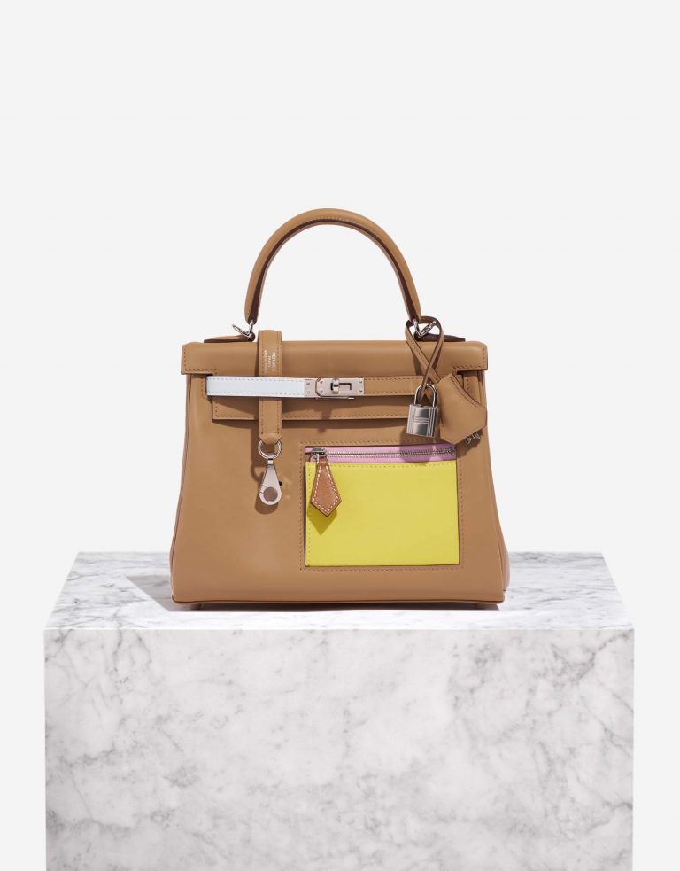 Pre-owned Hermès bag Kelly 25 Swift Colormatic Chai / Mauve / Bleu Brume / Jaune de Naples Beige | Sell your designer bag on Saclab.com
