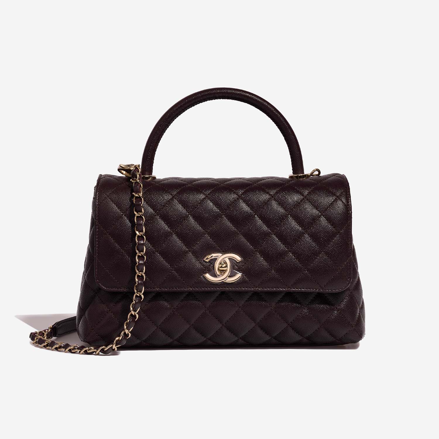 Pre-owned Chanel bag Timeless Handle Medium Caviar Dark Plum Brown, Violet | Sell your designer bag on Saclab.com