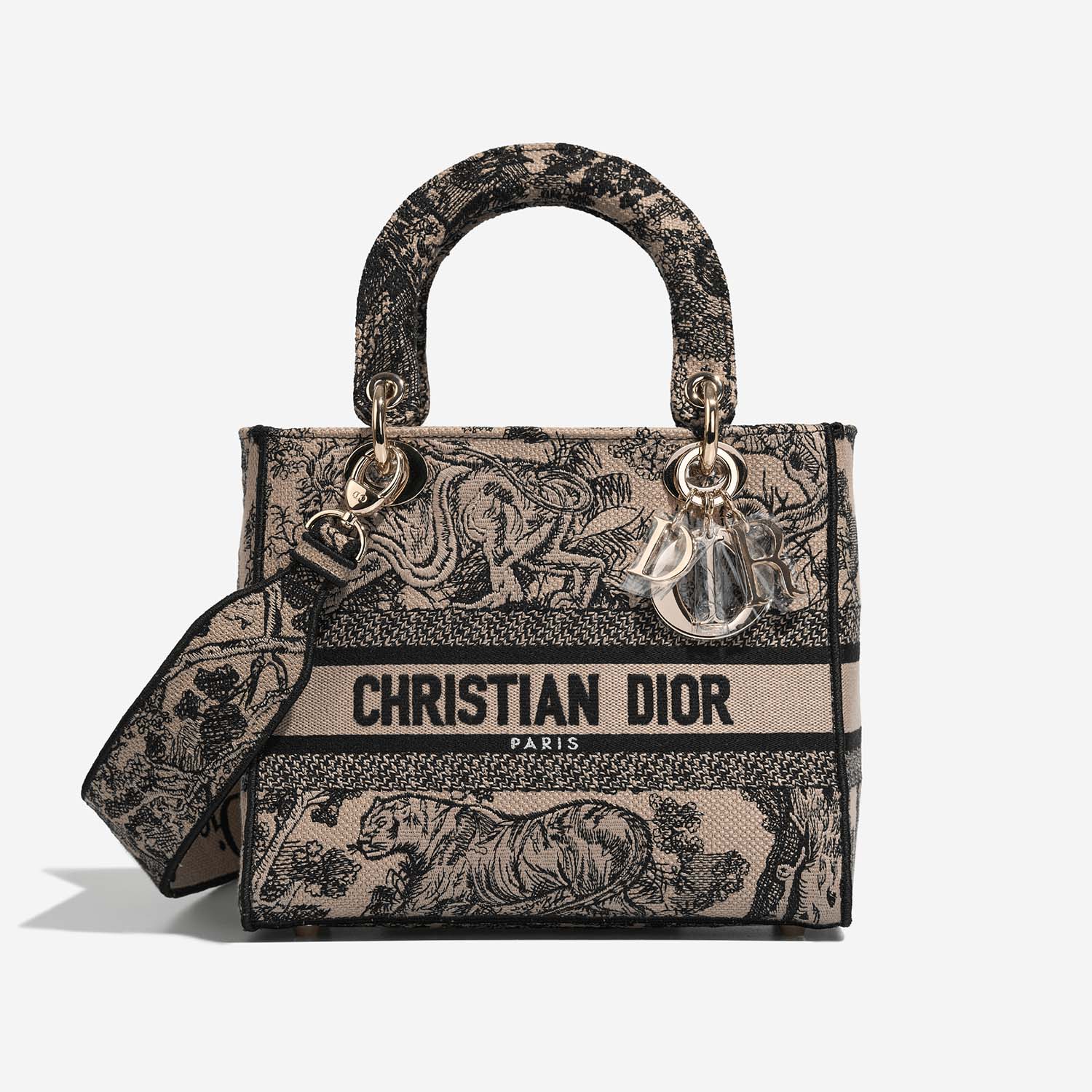 Dior Lady Medium Beige-Schwarz Front | Verkaufen Sie Ihre Designer-Tasche auf Saclab.com