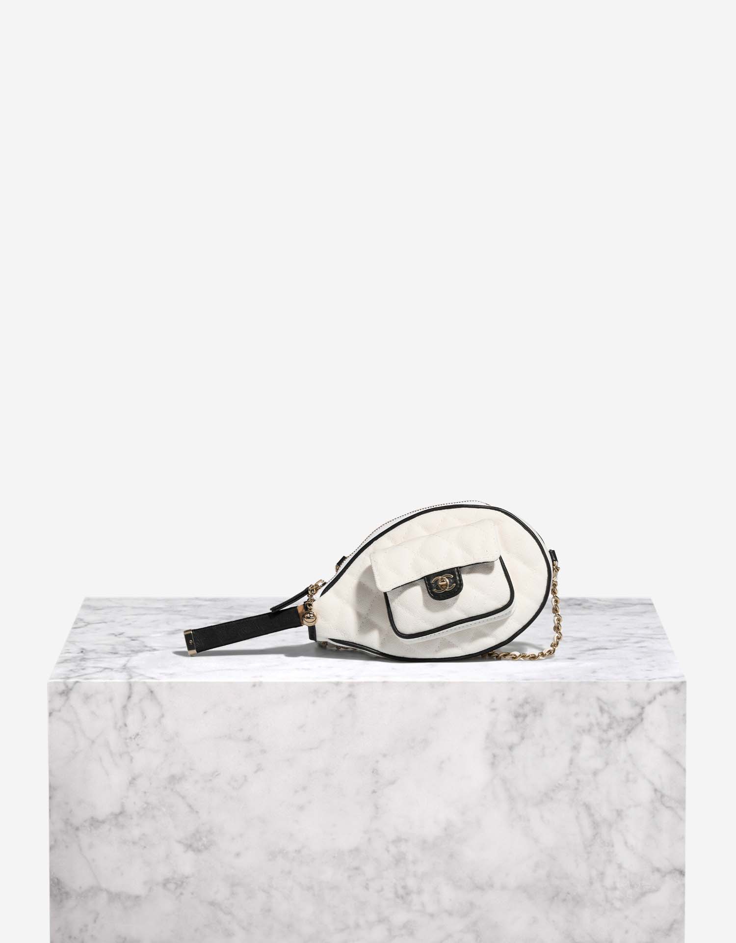 Chanel Clutch With Chain Small Cotton Canvas / Calf White / Black | SACLÀB