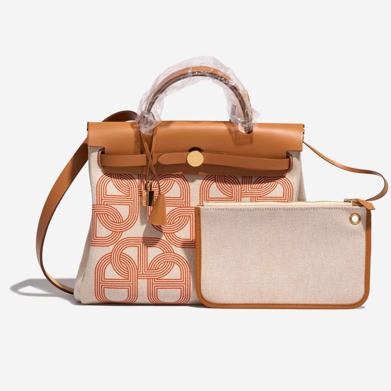 Hermès Herbag 31 OrangeMecano-EcruBeige-Natural Front | Verkaufen Sie Ihre Designer-Tasche auf Saclab.com