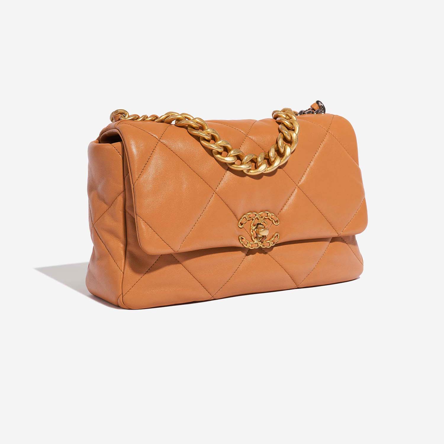 Chanel 19 Large Flap Bag Cognac Side Front  | Sell your designer bag on Saclab.com