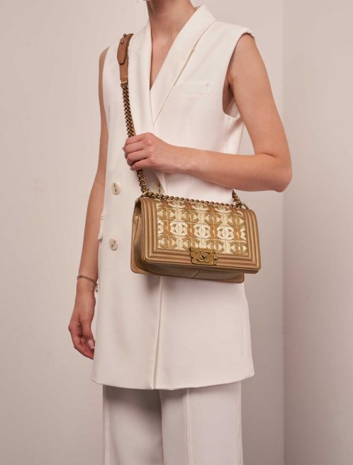 Chanel Boy OldMedium Gold-Bronze-Champagne Sizes Worn | Sell your designer bag on Saclab.com