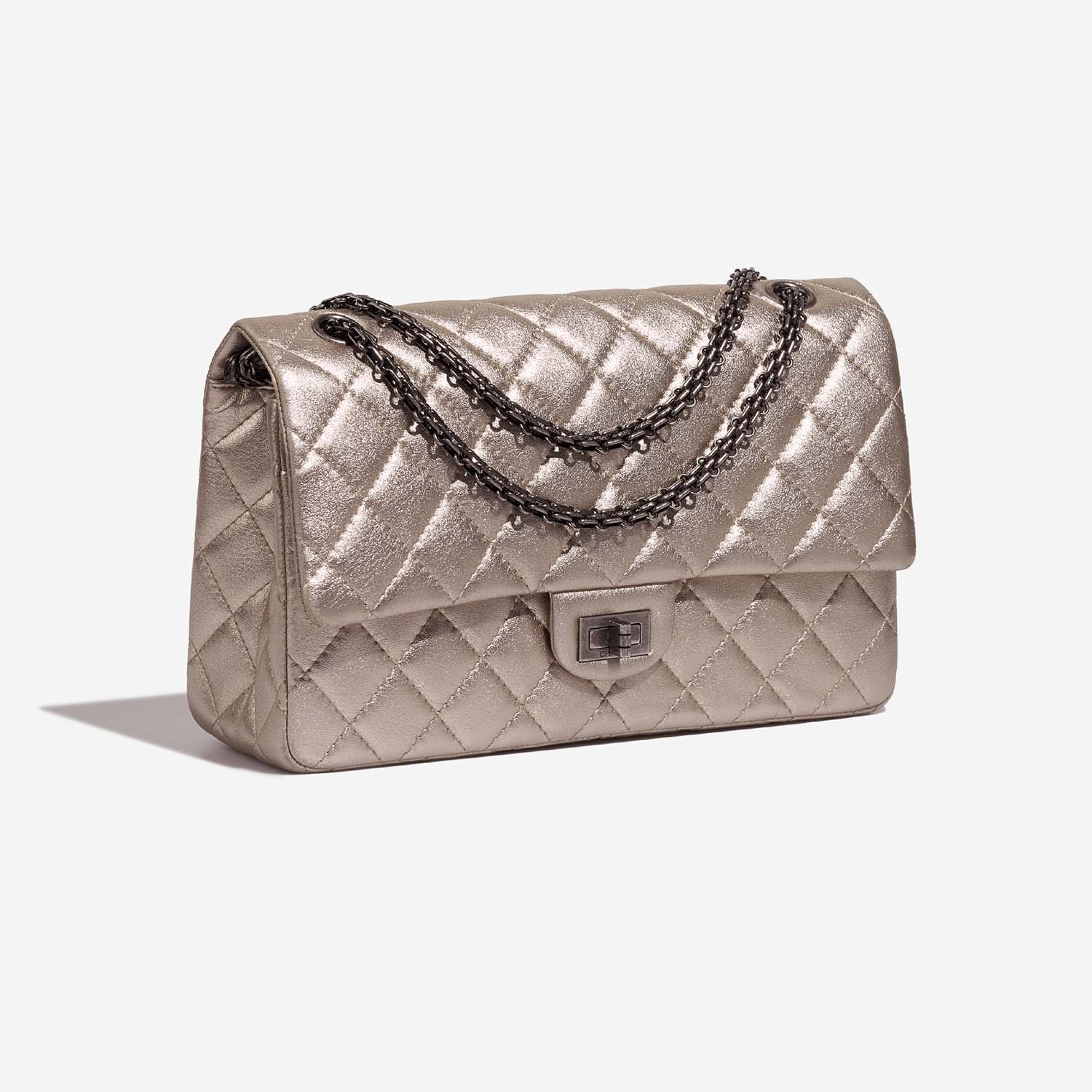 Chanel 255Reissue 226 ShinyChampagne Side Front  | Sell your designer bag on Saclab.com