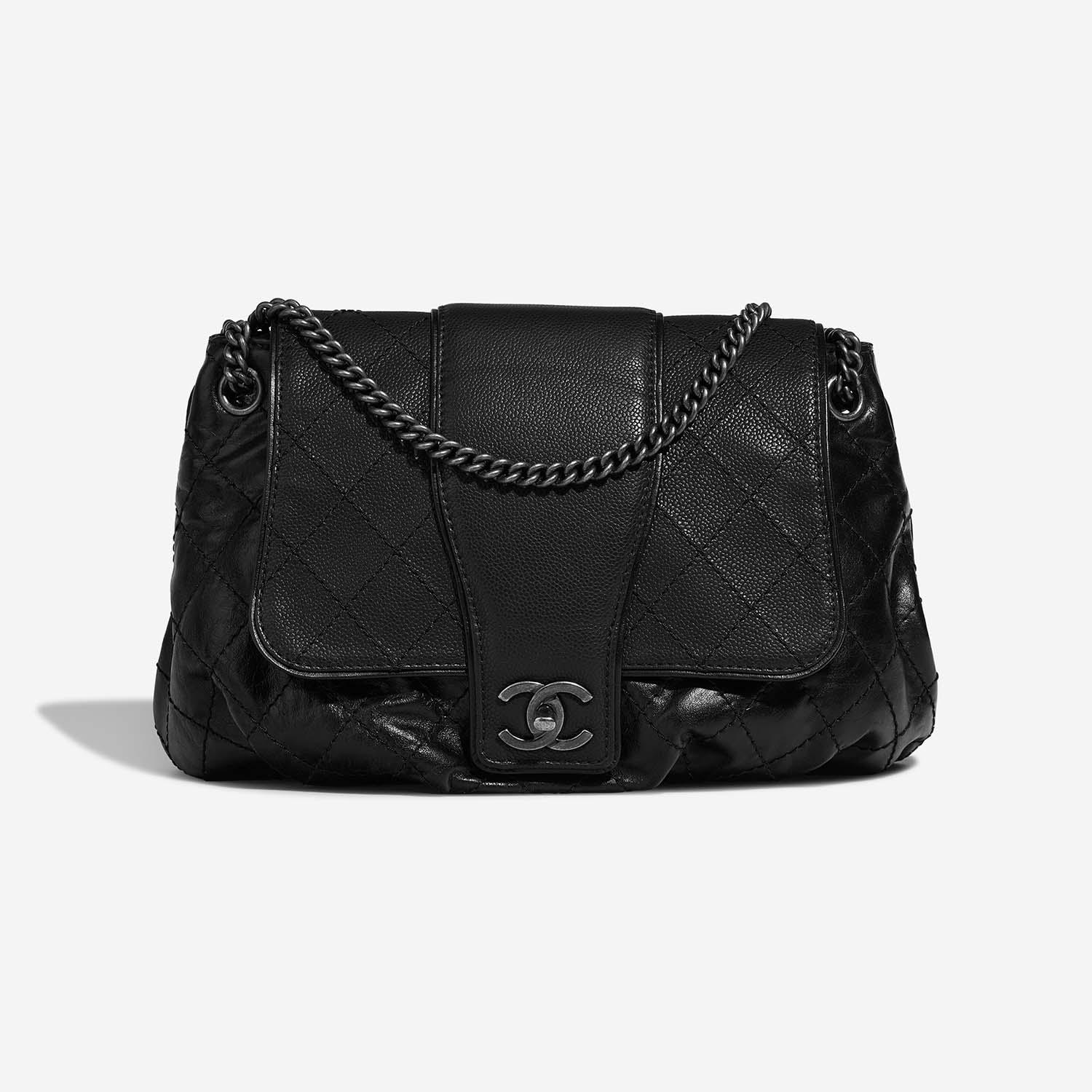 chanel black messenger bag leather