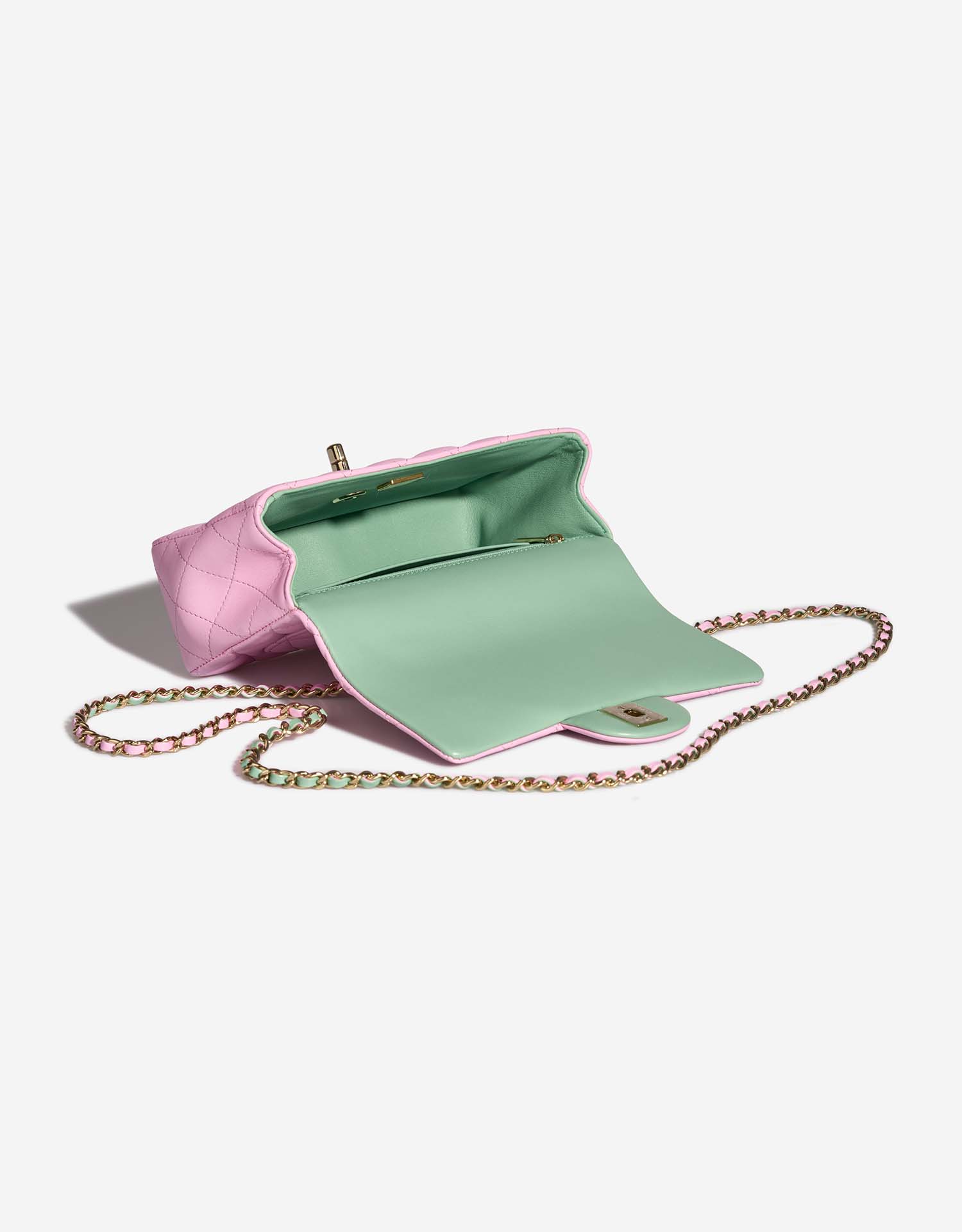 Chanel Timeless Mini Rectangular Lamb Pink / Green | Saclàb