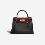 Hermès Kelly 28 VertFonce-RougeH-Indigo Front  | Sell your designer bag on Saclab.com