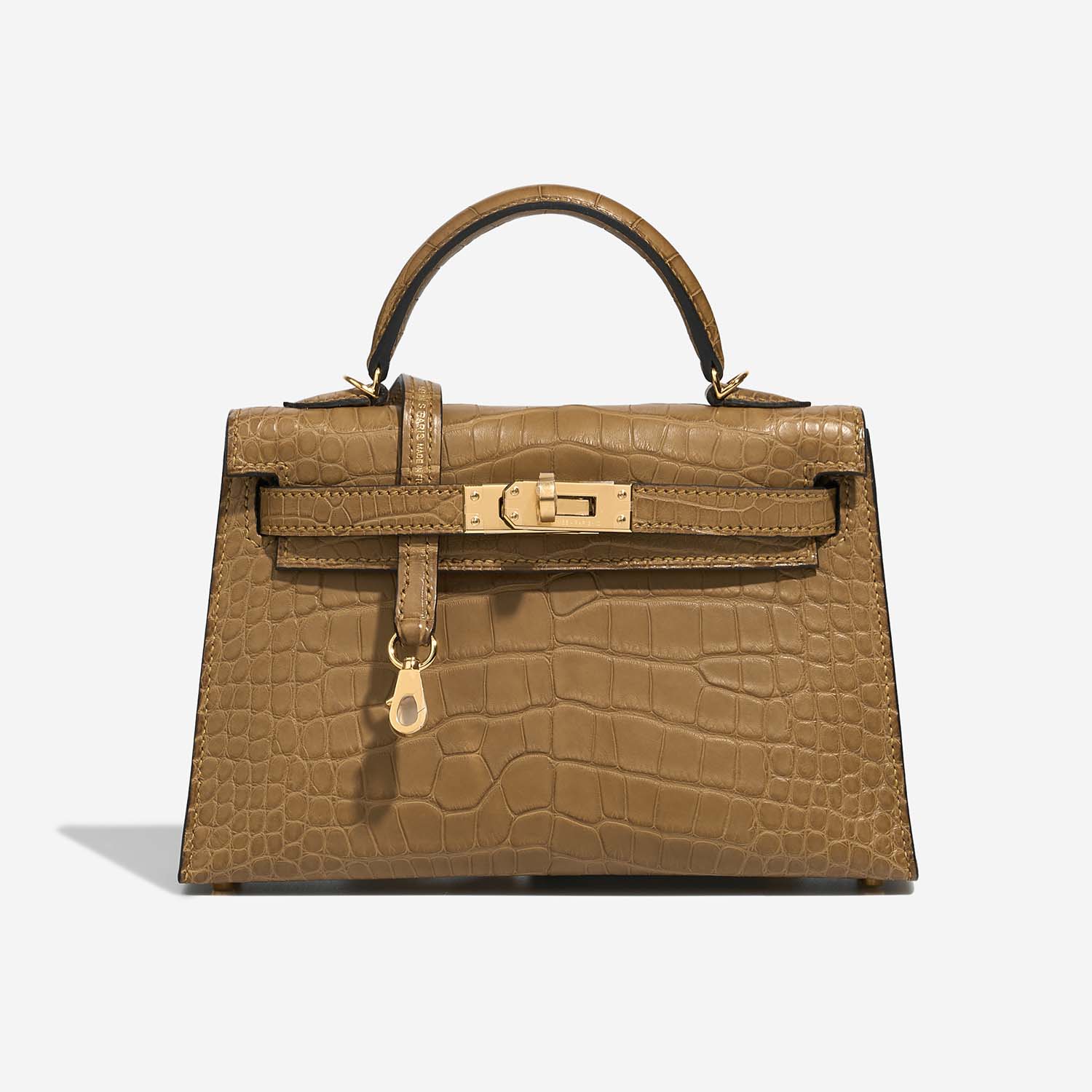 Pre-owned Hermès bag Kelly Mini Matte Alligator Kraft Brown Front | Sell your designer bag on Saclab.com