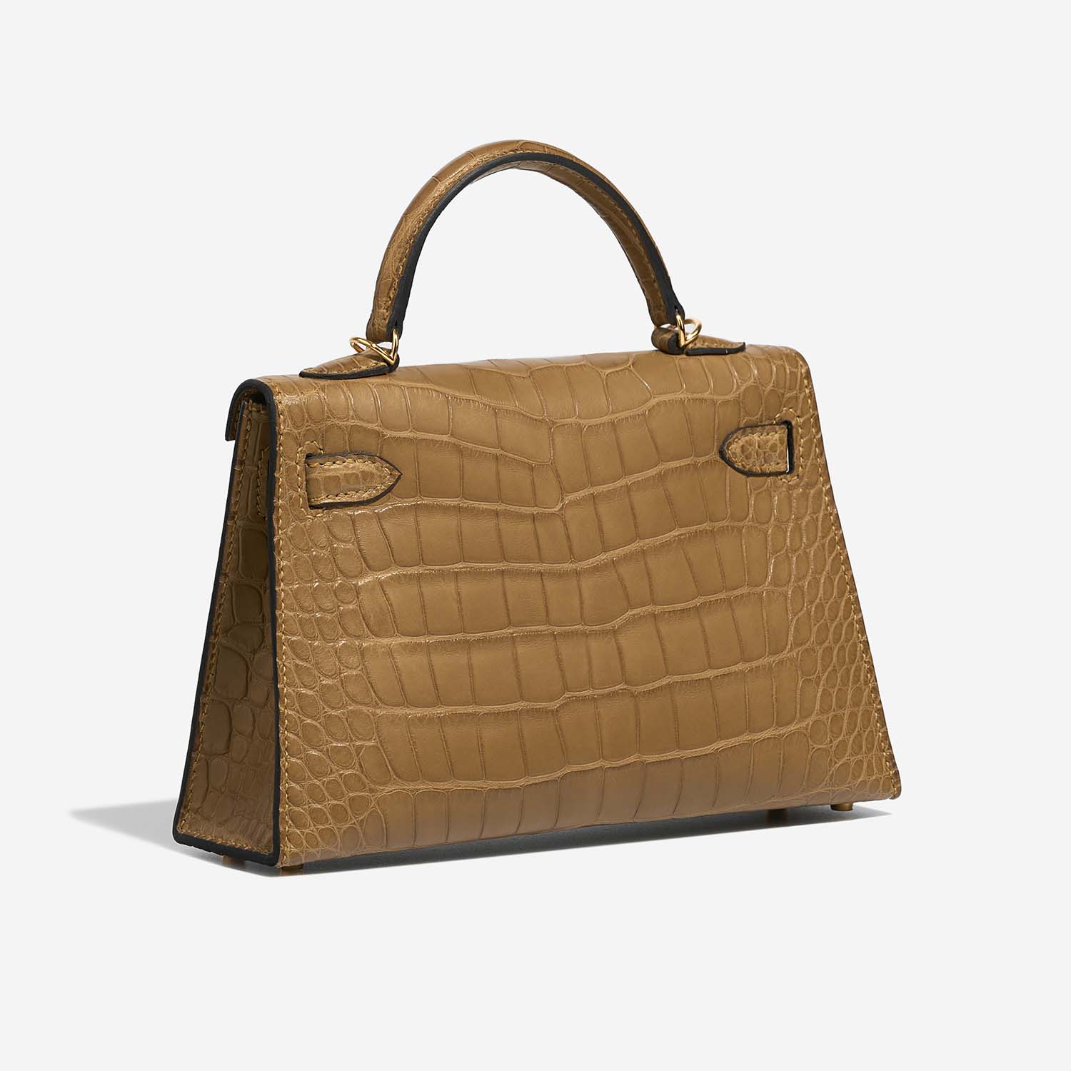 Pre-owned Hermès bag Kelly Mini Matte Alligator Kraft Brown Side Back | Sell your designer bag on Saclab.com